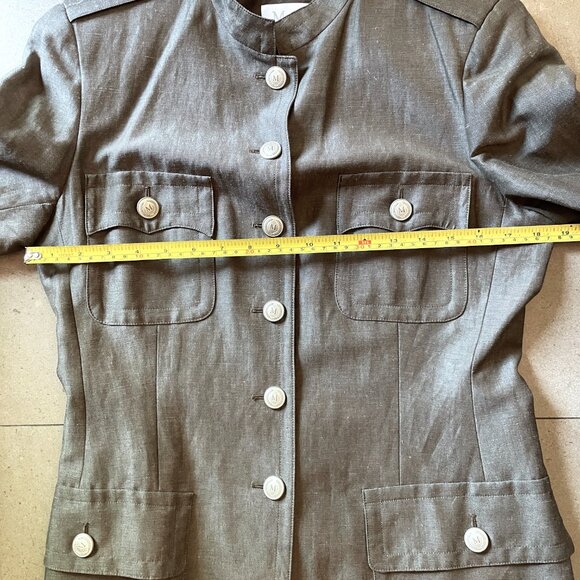 Max Mara Military Brown Jacket Logo Buttons Linen/Wool Blend-Sz.10 - Picture 9 of 13